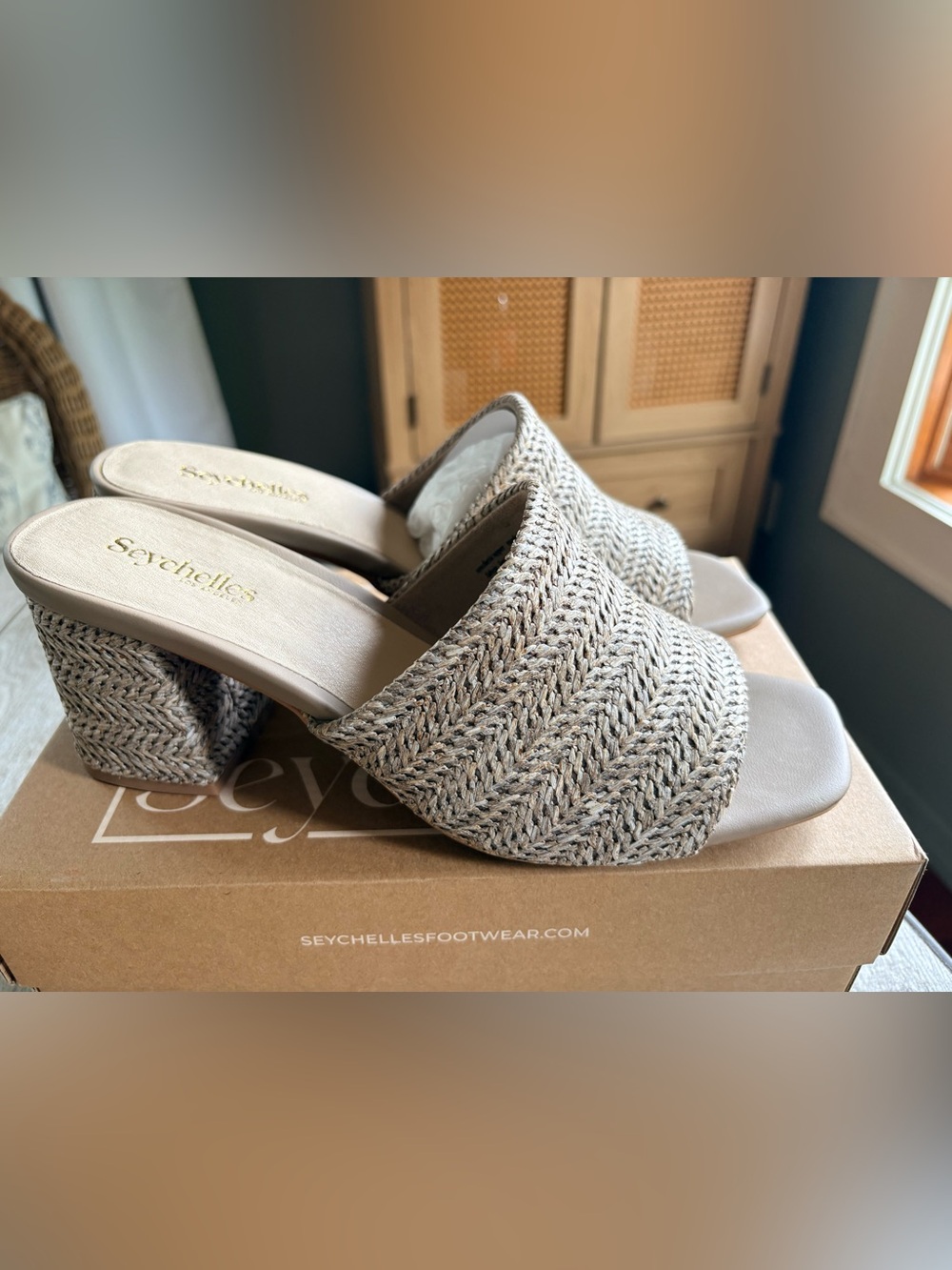 Seychelles Taupe Raffia Slide Mule